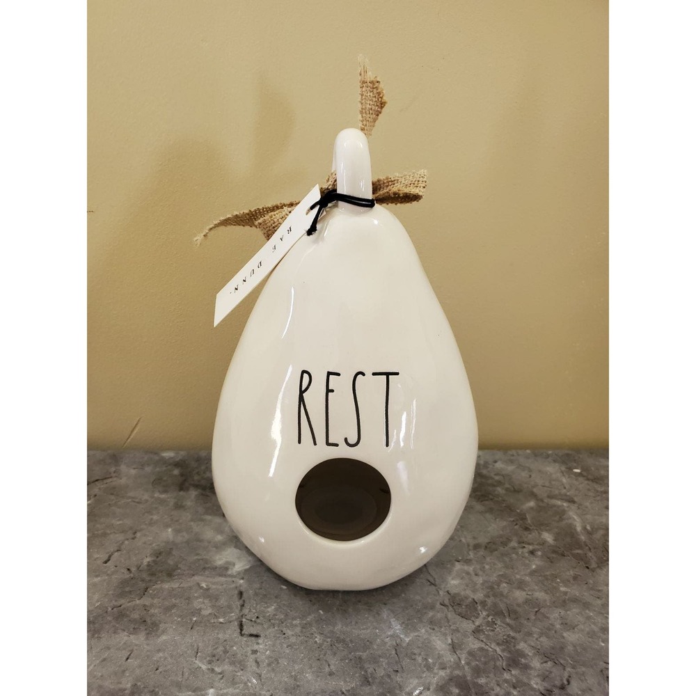 Rae Dunn Rest oval feather printed Birdhouse